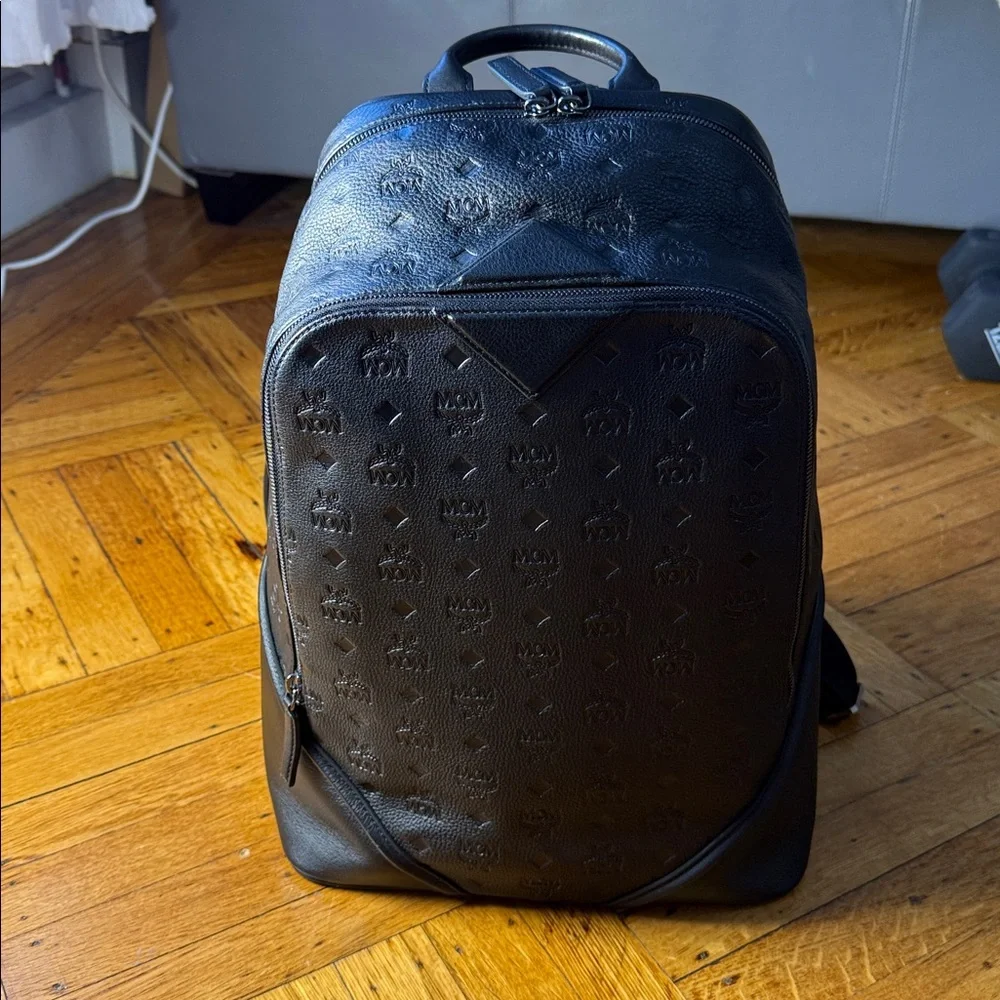 MCM Black Embossed Backpack